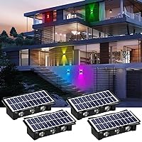 6LEDs Multi-Color Solar Wall Lights, Up and Down Lighting Solar Outdoor Light Waterproof IP65, Solar Fence Light for Yard Deck Garden Garage Walkway Porch Pools Deck(4 Pack)