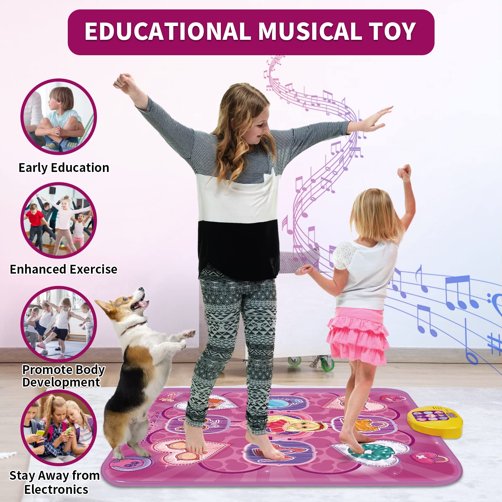 Dance Mat,Toys for 3 4 5 6 7+ Year Old Girls,Dance Mat for Kids,Electronic Music Dance Pad Toy with LED Lights,5 Game Modes Princess Dancing Mat,Birthday Xmas Gifts for Age 3-8 Year Old Girls