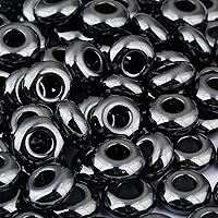 TUMBEELLUWA Natural Gemstone Beads for Jewelry Making, Rondelle Large Hole Loose Beads Pack of 15,Hematite(8x14 mm)