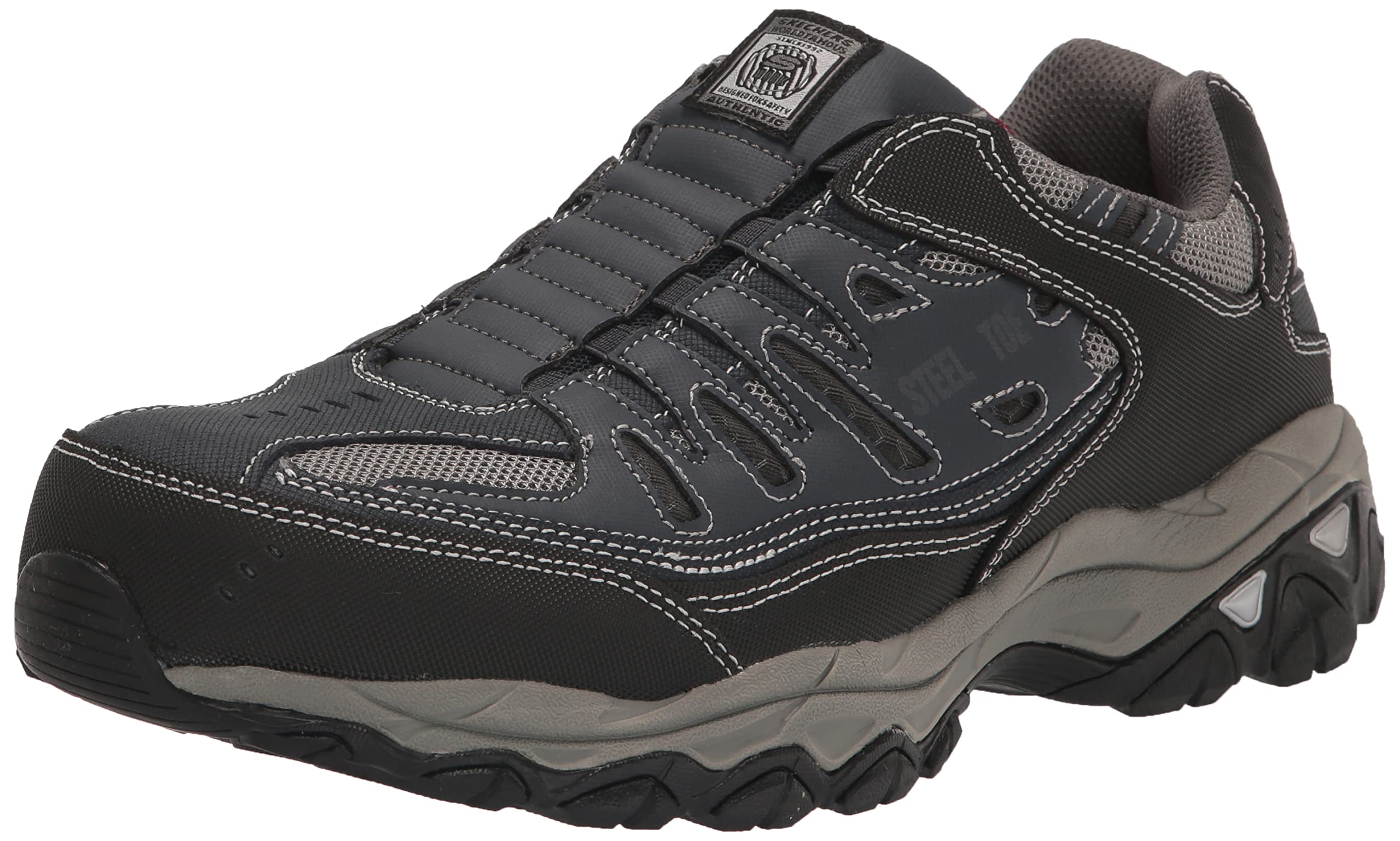 Skechers Men's Cankton Steel Toe Construction Shoe, Navy/Grey, 11