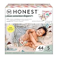 The Honest Company Clean Conscious Diapers | Plant-Based, Sustainable | Wingin' It + Catching Rainbows | Club Box, Size 5 (27+ lbs), 44 Count