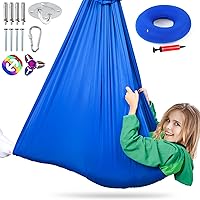Sensory Swing for Kids Indoor and Outdoor, Sensory Hammock with Inflatable Cushion and 360° Swivel, Pod Swing for Kids and Adults Holds 180 LBS, Blue - with Additional Toys