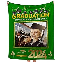 Custom 2024 Graduation Gifts Personalized Class of 2024 Blanket Gifts for Boys Girls, Customized Graduate Gifts with Name Photo for Graduate High School College Graduation Decorations 60