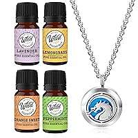 Wild Essentials Fire Dragon Necklace Essential Oil Diffuser Kit with Lavender, Lemongrass, Peppermint, Orange Oils, 12 Refill Pads, Calming Aromatherapy Gift Set, Customizable Color Changing, Perfume