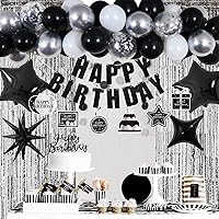 Black and Silver Birthday Party Decorations Happy Birthday Decorations Happy Birthday Banner Cake Toppers Kits Balloons Decoration