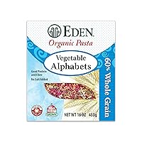 Eden Organic Vegetable Alphabets Pasta, 60% Whole Grain Durum Flour, 40% golden amber durum wheat semolina, 16 oz Box