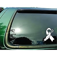 Ribbon Flying Birds White Lung Cancer - Die Cut Vinyl Window Decal/sticker for Car or Truck 5.5