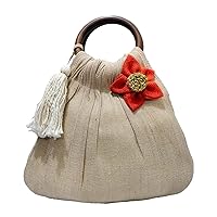 athizay top handle handbags Handcrafted Bow Jute Flower wooden handles potli bags for women artisan hand carry purse