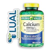 Calcium Plus Vitamin D. Includes Luall Sticker + Spring Valley Calcium Plus Vitamin D Tablets Dietary Supplement, 600 mg, 250 Coated Tablets