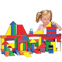 Constructive Playthings Wooden Building Blocks Set, Great Birthday Gift and Christmas Gift, Hardwood, Multicolor, 6 Hues, Stained, 100-Piece Blocks for Kids, Toddler Toys for 24 Months & Older