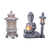 TERESA'S COLLECTIONS Pagoda Garden Statues with Solar Outdoor Light, Resin Zen Garden Lantern Asian Decor Outdoor Statues Lawn Ornaments Patio Porch Yard Decor Gifts for Mom