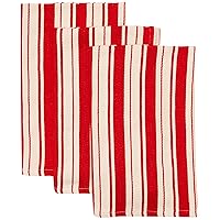 DII Heavy Duty Kitchen Cleaning Collection, Long-Lasting Quality, Cotton Dish Towel Set, 18x28, Striped Tomato, 3 Piece