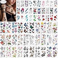60 Sheets Waterproof Butterfly Flower Temporary Tattoos Stickers for Women,Multiple Design Styles