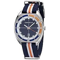 Caravelle by Bulova Retro Quartz Mens Watch, Stainless Steel with Multiple Nylon Strap, Silver-Tone (Model: 43B166)