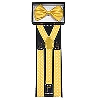 Colors Polka Dot Men Women Bow Tie & Suspender Formal Tuxedo Wear (Yellow)