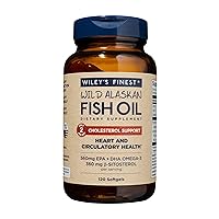Wiley's Finest Wild Alaskan Fish Oil Cholesterol Support - Heart Health Supplement for Men and Women - 560mg Omega-3s - 120 Softgels (60 Servings)