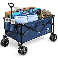 Collapsible Foldable Wagon, Beach Wagon with All Terrain Wheels, Heavy Duty Folding Utility Garden Cart, Adjustable Handle, 350LBS Capacity for Camping, Grocery, Sports, Shopping, Outdoor