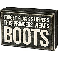 Primitives by Kathy This Princess Wears Boots Box Sign 4.5x3 inches,Black/ White
