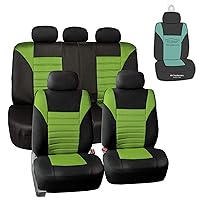 FH Group Automotive Car Seat Covers Full Set Premium 3D Air Mesh Green and Black Seat Covers, Airbag Compatible and Split Bench Cover Universal Fit Interior Accessories for Cars Trucks, and SUVs