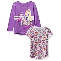 JoJo Siwa 2-Piece Short Tee & Long Sleeve T-Shirt Bundle Set Bow, Unicorns-Girls Sizes 4-16