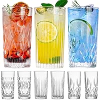 Crystal Highball Glasses, 6 Pack Glass Drinking Glasses, 11 oz Durable Drinkware Cups for Cocktails, Water, Juice, Beer, Wine-Special Edition Glassware Set, Dishwasher Safe(Mixed)