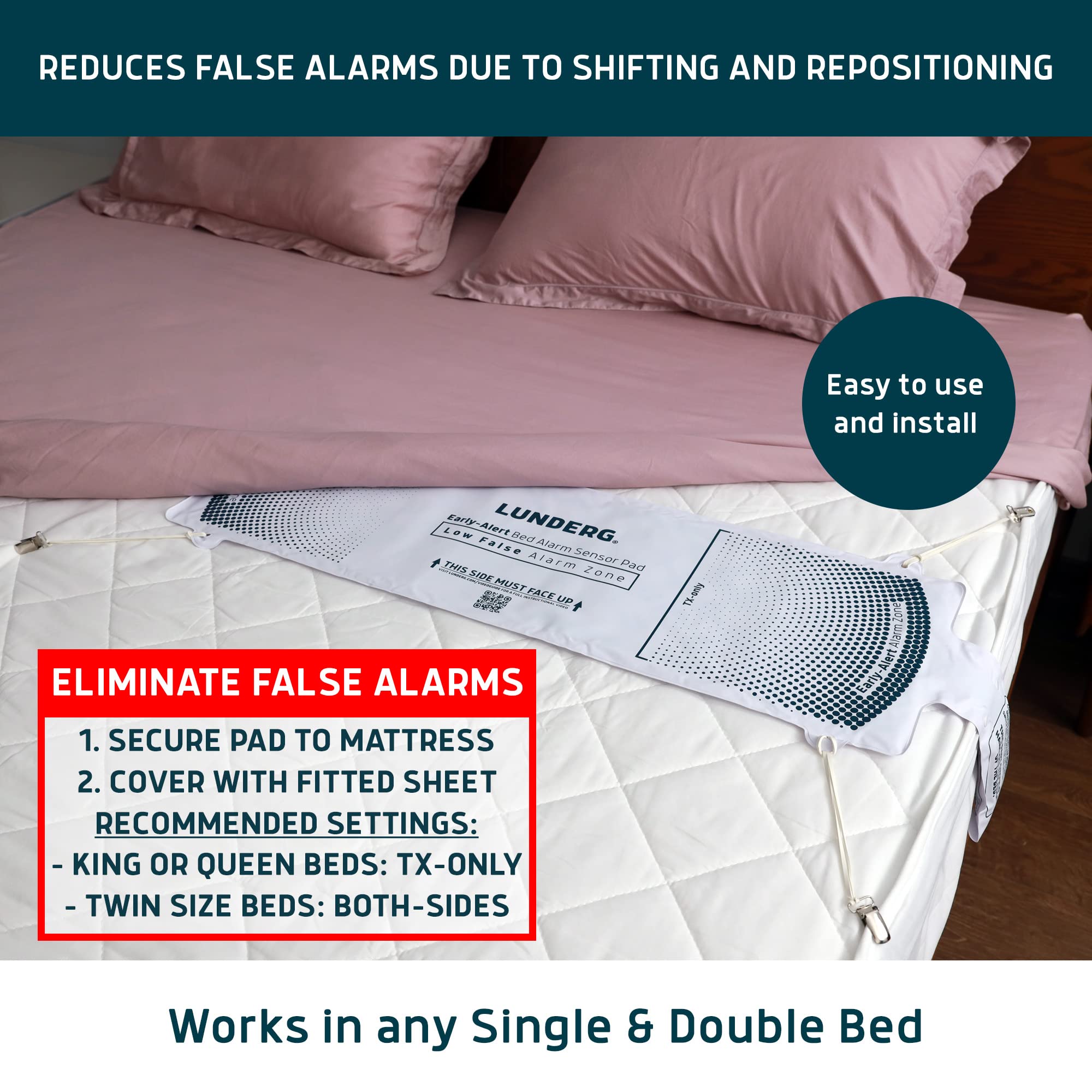 Lunderg Bed & Chair Alarm System & Bed Assist Rail with Motion Light & Non-Slip Handle for Elderly Adults Safety - Bed Alarms and Fall Prevention for Elderly and Dementia Patients