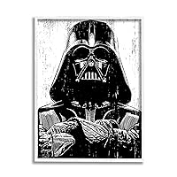 Stupell Industries Black and White Star Wars Darth Vader Distressed Wood Etching Framed Giclee Art Design by Neil Shigley