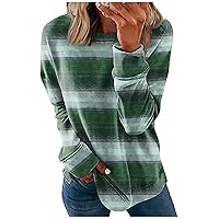 Crewneck Sweatshirts Women,Womens Casual Striped Printed Round Neck Long Sleeve Shirts Loose Fit Soft Pullover Tops