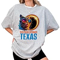 Generic DuminApparel Total Solar Eclipse 2024 Funny Cat Sulphur Springs Texas Eclipse T-Shirt, Unisex Sized, Comfort Colors