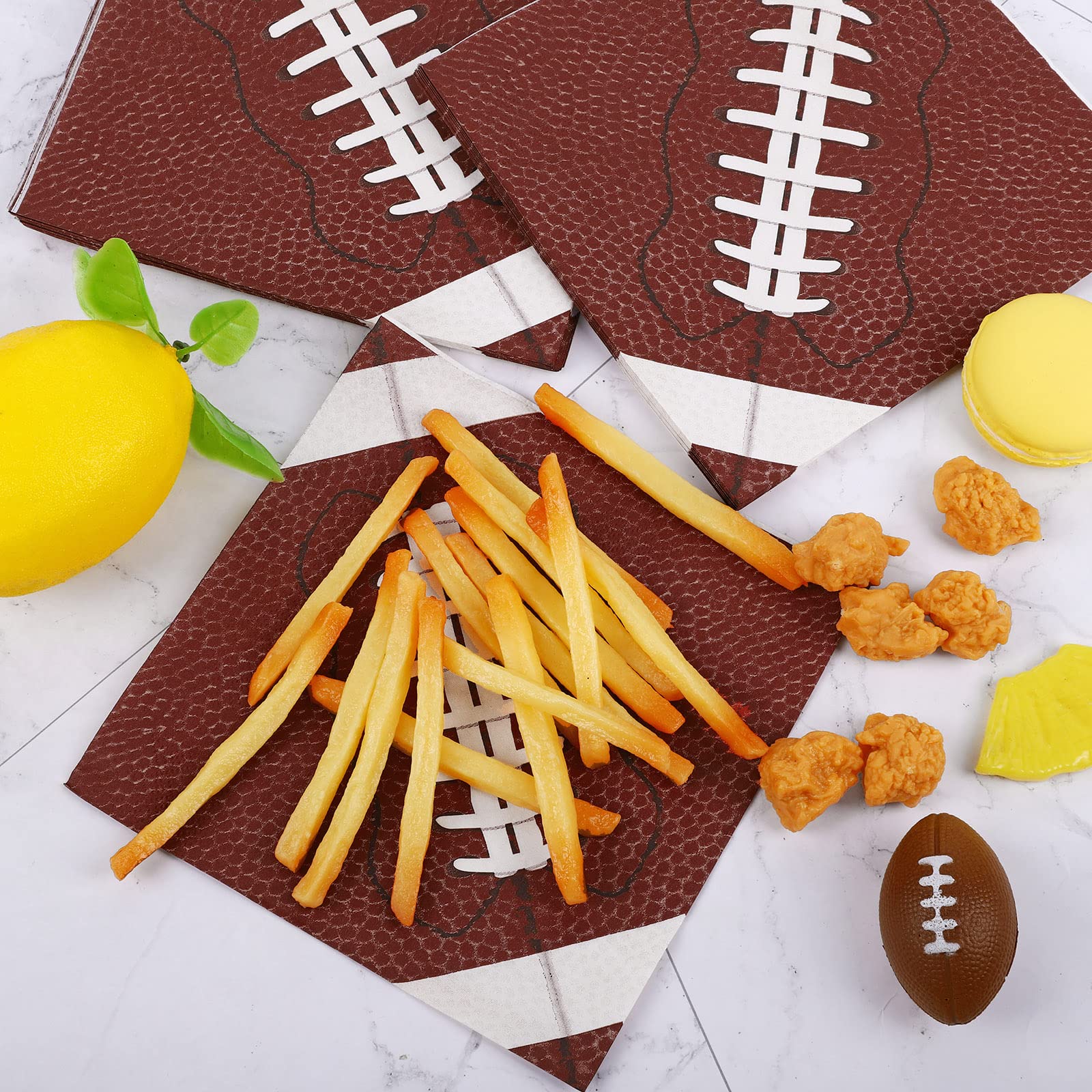 durony 100 Pieces Football Party Napkins 6.5 x 6.5 Inch Football Birthday Party Supplies Disposable Football Paper Napkins for Sports Party Super Bowl Game Day Decorations