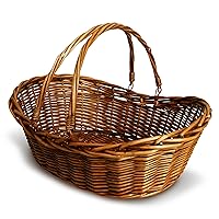 Wald Imports - Large Wicker Basket with Handle - Dark Brown Hand Woven Harvest Basket - Wicker Flower Basket for Storage, Picnics, Easter, Organizing, and More (20 x 7.5 inches)