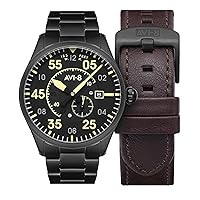 AVI-8 Men's 42mm Spitfire F-16 Sq. Chilean Air Force Japanese Automatic Watch with Leather Strap