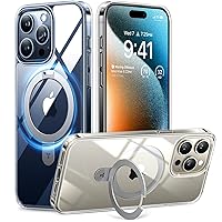 TORRAS Magnetic Ostand for iPhone 15 Pro Max Case, [Military Grade Drop Tested][Compatible with MagSafe][Build in Kickstand] Clear Slim Hard Back Soft Edge Anti-Fingerprint, Clear