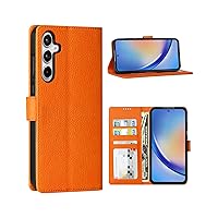 for Samsung Galaxy A35 5G Wallet Case with Kickstand,Shockproof Leather Case,PU Leather Flip Case with Card Slots Holder, Strong Magnetic Clasps Kickstand Phone Cover for Galaxy A35(Orange)