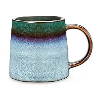 Seceles 15 Oz Large Ceramic Coffee Mug, Handmade Pottery Big Tea Cup for Office and Home, Microwave and Dishwasher Safe, Big Handle Easy to Hold, Stylish Texture Glaze (Ink Green)