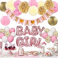 Ouddy Party Pink Baby Shower Decorations for Girl with Its a Girl Banner, Baby Girl Letter Pink Gold Confetti Balloons Paper Pom Poms for Girl Baby Shower Gender Reveal Party Supplies