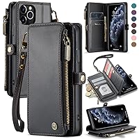 Defencase for iPhone 11 Pro Case, RFID Blocking for iPhone 11 Pro Wallet Case for Women and Men with Card Holder, Zipper Magnetic Flip PU Leather Protective Cover for iPhone 11 Pro Phone Cases, Black