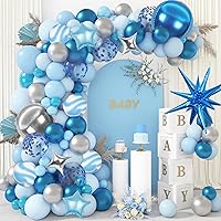 150Pcs Blue Balloon Arch Garland Kit, Boy Baby Shower Decorations Light Pastel Baby Blue Balloons 4D Star Confetti Balloon for Bridal Shower Gender Reveal Elephant Birthday Graduation Party Supplies