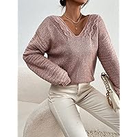 ENVEED Women's Sweater Neck Drop Shoulder Sweater Sweater for Women (Color : Dusty Pink, Size : X-Small)