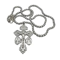 Pardon Crucifix Necklace, Stainless Steel Chain, St Benedict And Miraculous Medal Cross Charms Medals