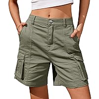 IVIR Bermuda Shorts for Women Cargo Shorts Knee Length 6 Pockets Elastic Waist Long Shorts for Summer Casual