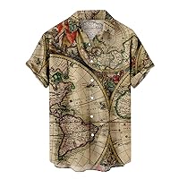 World Map Print Hawaiian Shirts for Men, Funky Button Down Short Sleeve Beach Shirt Casual Summer Tops Graphic Tee