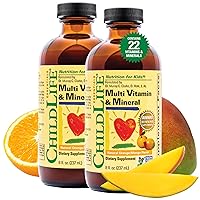 ChildLife Essentials, Kids Liquid Multivitamin and Mineral Supplement - Liquid Vitamins for Kids, All-Natural, Gluten-Free, Non-GMO - Natural Orange & Mango Flavor, 8 Fl Oz Bottle (Pack of 2)