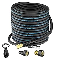 50 Ft Pressure Washer Hose, Power Washer Hose Attachment with 3/8'' Quick Connector, High Tensile Wire Braided Hose for Cold & Hot Water 4800PSI Kink Resistant Car Wash Hose with M22-14mm Adapter Kit