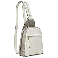 Calvin Klein Women's Mia Signature Backpack, Almond/Taupe/White, Medium