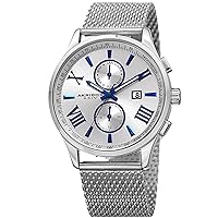 Akribos Multifunction Chronograph Watch - 2 Sub-Dials Complications Quartz with Date Window On Mesh Bracelet Men's Watch - AK905