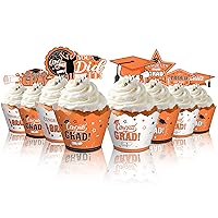 Lincia 96 Pieces 2024 Graduation Cupcake Toppers Wrappers Cake Decorations 2024 Congrats Grad Cake Topper and Wrapper Graduation Party Supplies Cupcake Liners(Orange)