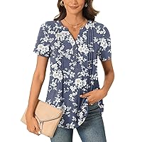 Bestbee Women's Short Sleeve Button-Down Shirts V Neck Tunic Tops 2024 Summer Tops Casual T-Shirts Dressy Blouses