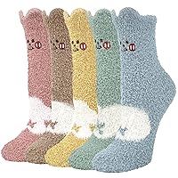 YSense Fuzzy Socks for Women 5 Pairs Warm Fluffy Socks Winter Slipper Socks Soft Cute Cat Animal Socks Gifts