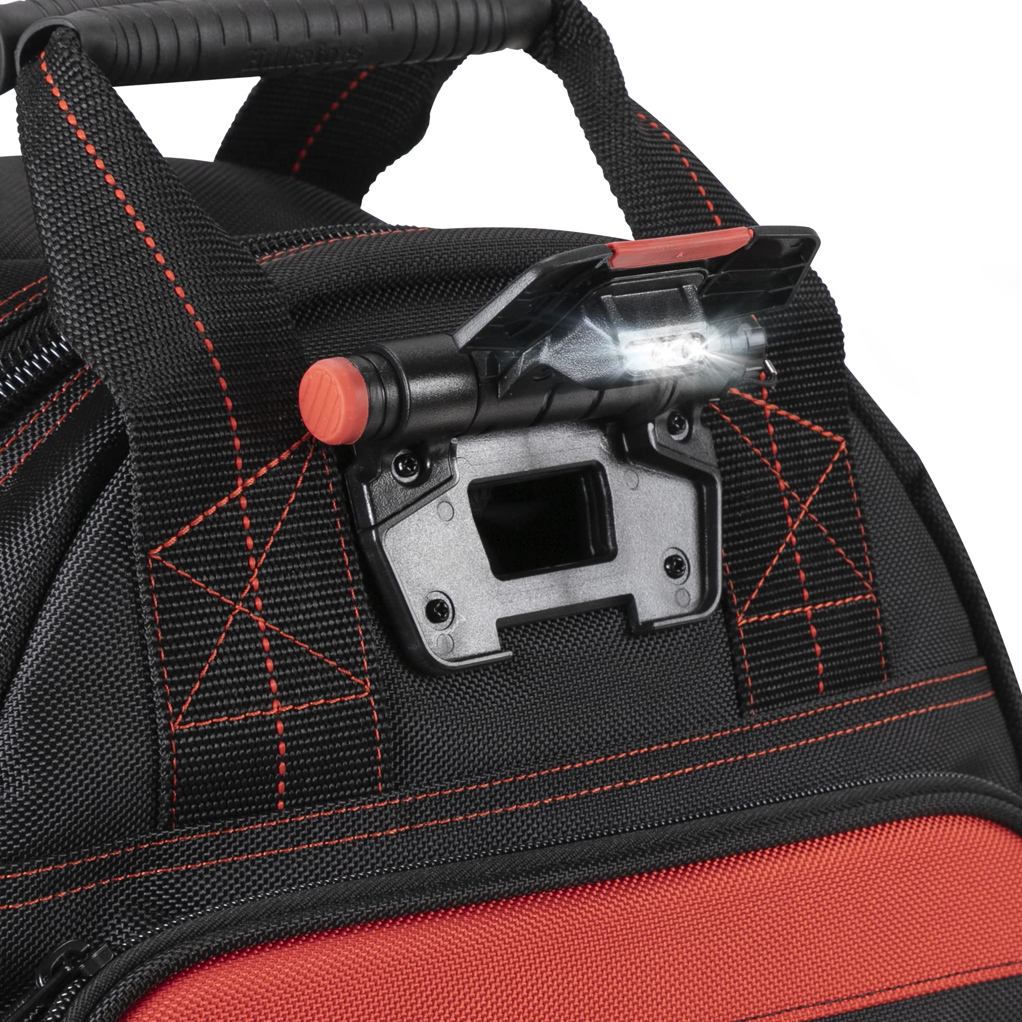 Hultafors Work Gear HTL523 Lighted Tool Backpack, 50 Pockets, Heavy Duty Ballistic Polyester Tool Carrier, Adjustable Swivel Light, Power Tool Strap, Tablet/Laptop Pocket